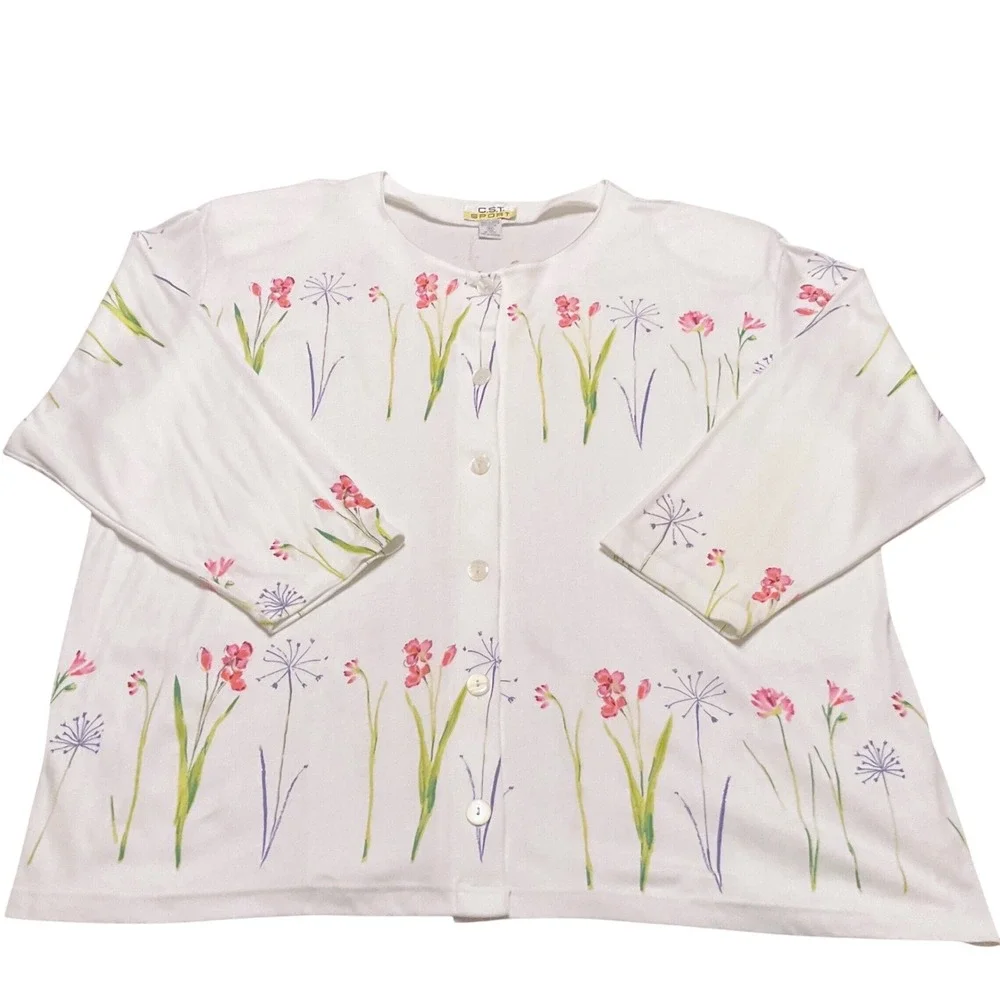 Vintage Cardigan Wms 4X White Floral Button Front  Cottagecore NWT